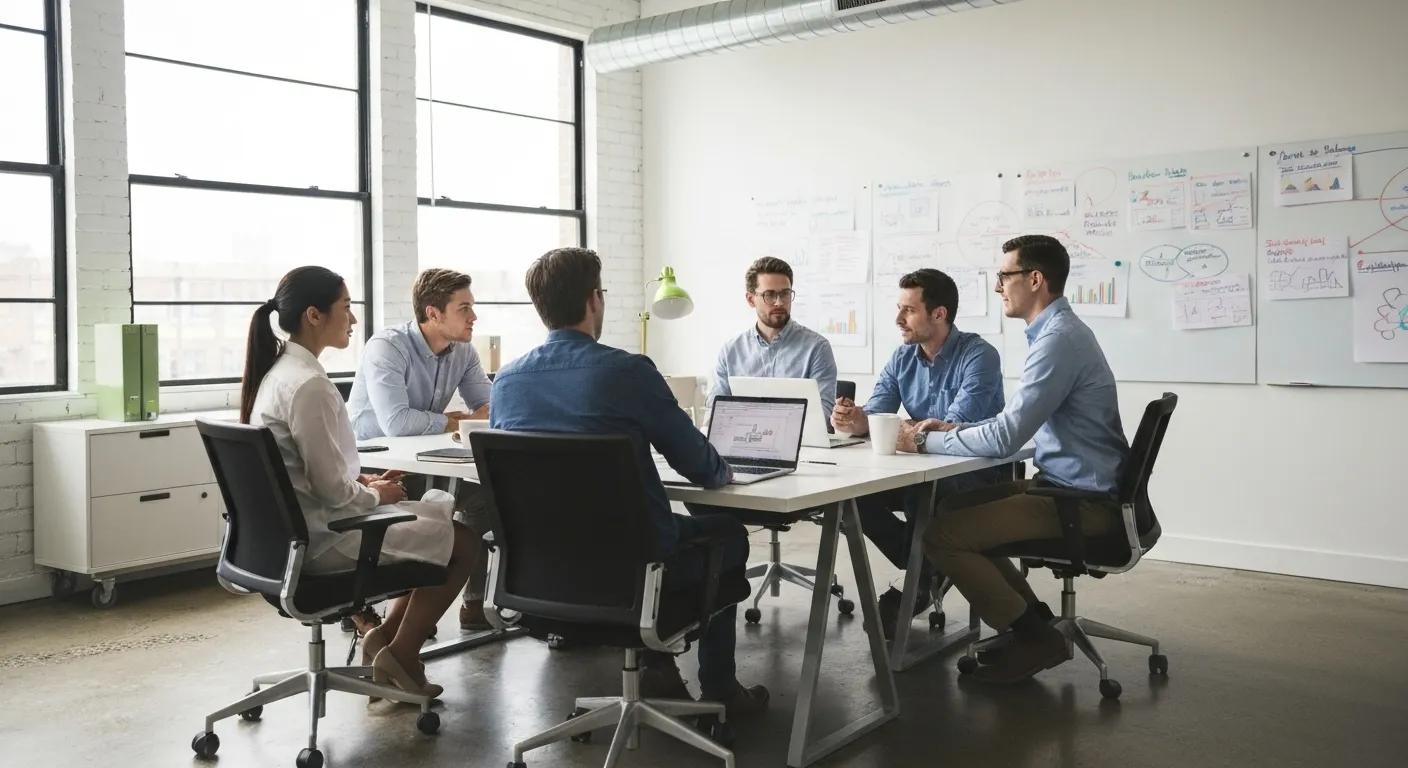 Team of SEO specialists collaborating in a bright, modern office space in Matthews, NC